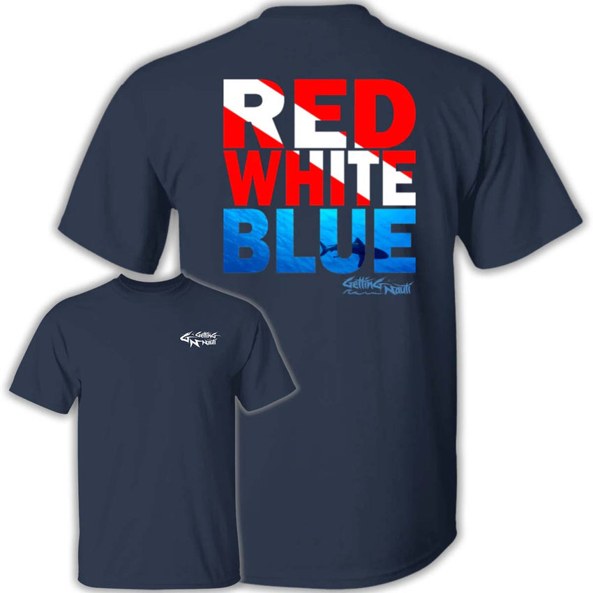SCUBA Red, White, Blue (Back Design) - Cotton T-Shirt